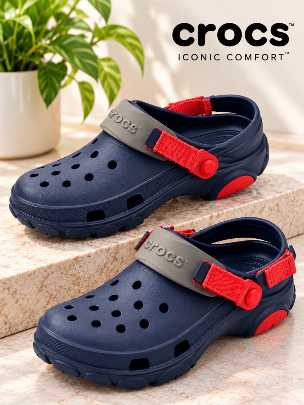 CROSS Junior Navy Clog with Red Heel Strap and Gray Instep Strap Size 6
